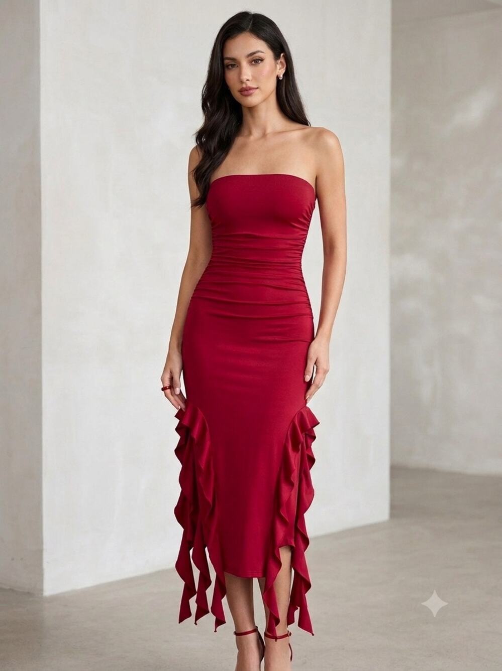MICAS Red Medium Bandeau Tube Dress